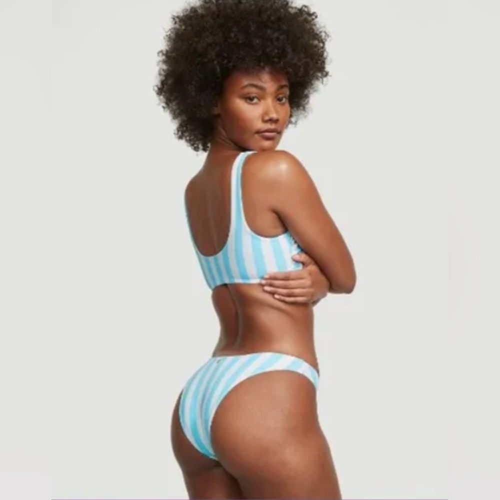 Victoria's Secret NWT Mix & Match Scoop Blue & White Cabana Striped Bikini Set